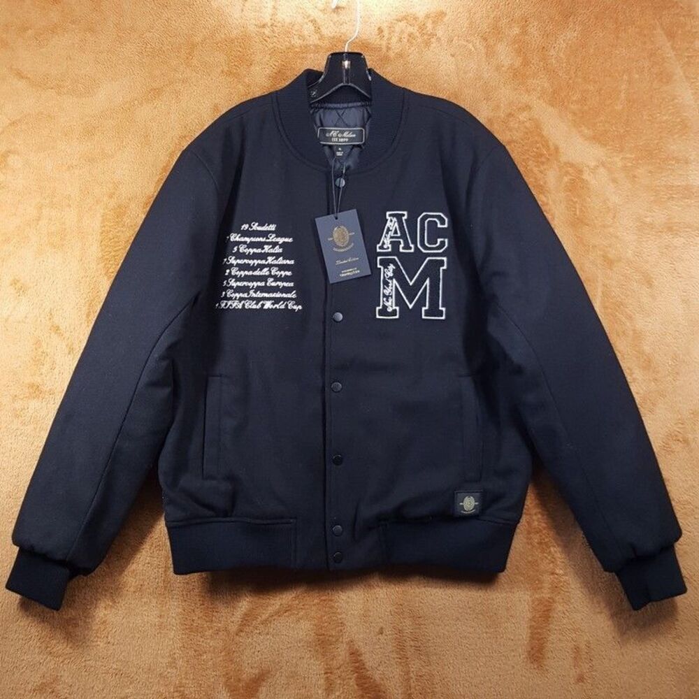 AC MILAN Varsity Jacket Mens Small Black Wool Lined Bomber Limited Edition $495